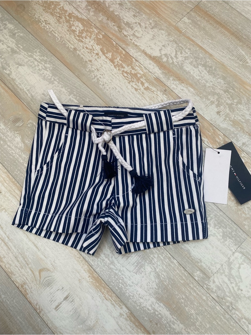 Striped Navy and White Girls Shorts with Rope Tie